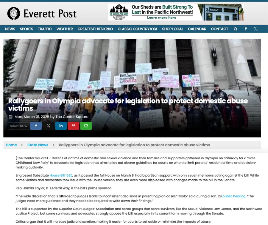 Everett Post article: Rallygoers in Olympia advocate for legislation to protect domestic abuse victims