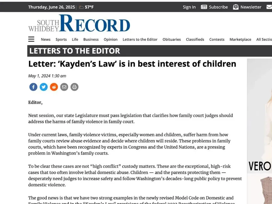 South Whidbey Record letter to the editor: Kayden’s Law is in best interest of children